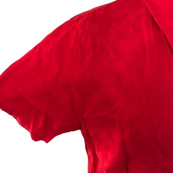 Autograph Red Linen Summer Button-down Shirt - Picture 3 of 6